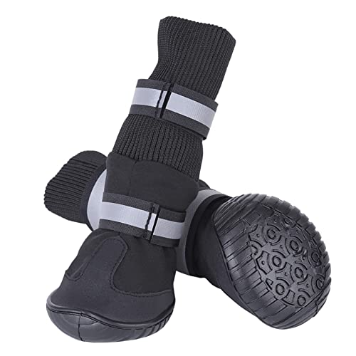 Ailgely wasserdichte Hundestiefel, rutschfest, Reflektierend, Haustierschuhe für Große Hunde, Rot, Schwarz, 4-teiliges Set (L) von Ailgely