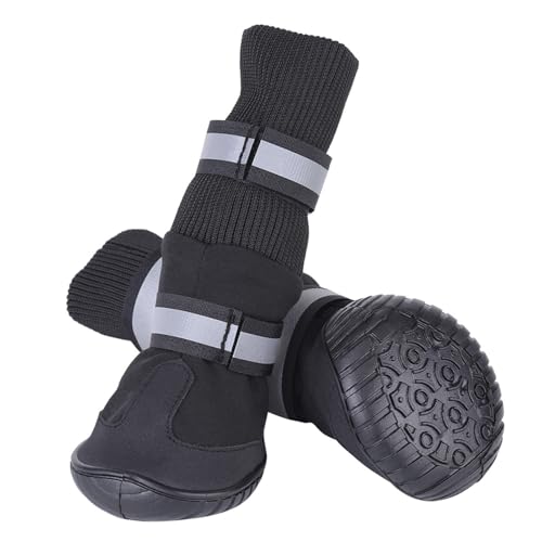 Ailgely wasserdichte Hundestiefel, rutschfest, Reflektierend, Haustierschuhe für Große Hunde, Rot, Schwarz, 4-teiliges Set (XL) von Ailgely