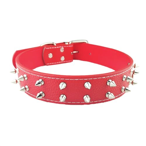 AiliStar 2-reihiges Hundehalsband mit Spikes, schützt den Hals des Hundes vor Beißen, Nietenhalsband für Hunde, Rot, passend für einen Halsumfang von 47 cm bis 57,1 cm von AiliStar