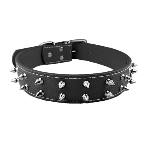 AiliStar 2-reihiges Hundehalsband mit Stacheln, schützt den Hals des Hundes vor Beißen, Nietenhalsband für Hunde, schwarz, passend für Halsumfang von 47 cm bis 57 cm von AiliStar
