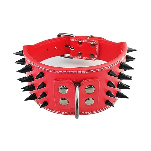 AiliStar Hundehalsband mit Spikes, schützt den Hals des Hundes vor Bissen, scharfes Nietenhalsband für Hunde, 7,6 cm breit, Halsumfang von 41,9 cm bis 49,5 cm, Rot von AiliStar