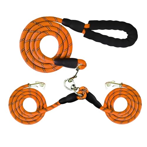 AiliStar Hundeleine mit Doppelleine für zwei Hunde, mit Schaumstoff-Baumwollgriff, doppelte Haustier-Leine mit reflektierenden Streifen, Orange von AiliStar