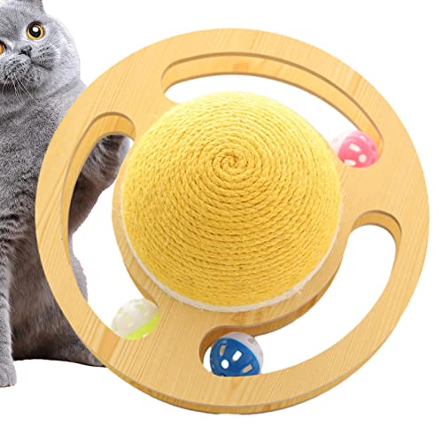 Ailopta Katzenkratzball, Space Asteroid Sisal Stimulierendes Katzenspielzeug, Turntable Track Rolling Cat Toy mit DREI Glockenkugeln für Kätzchen-Übungsspielzeug von Ailopta