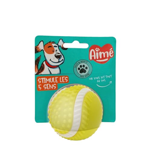 Aimé - 5-in-1-Hundeball mit Rindgeschmack – interaktives/pädagogisches Spielzeug zur Entwicklung und Stimulierung der 5 Sinne – widerstandsfähig für alle Rassen und alle Altersgruppen – Ball 8 cm von Aimé