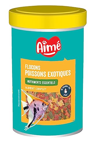 Aimé | Flocken für exotische Fische | Fischfutter | Alleinfutter auf Basis essentieller Nährstoffe | Getreide, Fisch-Nebenprodukte, Hefen | 200 g | 1000 ml von Aimé