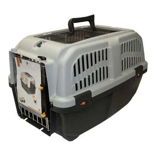 Aimé | Transportbox Katze und Hund | Hunde und Katzenkorb Transport | Transportbox mit seitlichen Belüftungen, Metallgitter und Sicherheitsverschluss | Farbe Grau, Maße 56x36x35 cm von Aimé