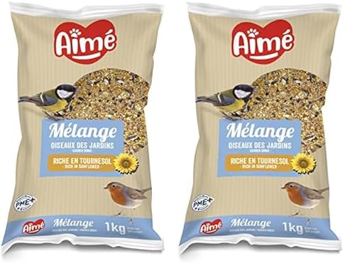 Aime Vogelfutter, Verschiedene Samenmischungen und Nährstoffe, Beutel mit 1 kg, für Vögel des Himmels und Wildtiere (Packung mit 2) von Aimé