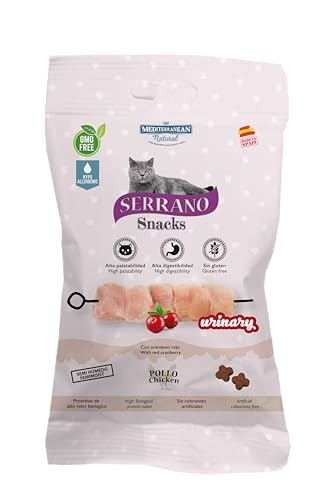 Mediterranean | Snacks Katze Serrano Huhn | Katzenfutter Appetit | Leckerli für Katzen Harnpflege | Vorbeugung von Harnproblemen | Katzenfutter klein und flauschig | 50 g von Aime