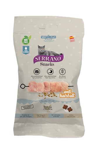 Mediterranean | Snacks Katze Serrano Huhn | Katzenfutter | Leckerli für Katzen Anti Hairball | Verhinderung von Haarballen | Katzenfutter klein und flauschig | 50 g von Aime