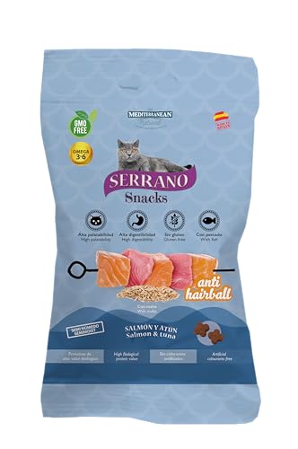 Mediterranean | Snacks Katze Serrano Lachs | Katzenfutter Appetit | Leckerli für Katzen Anti Hairball | Verhinderung von Haarballen | Katzenfutter klein und flauschig | 50 g von Aime