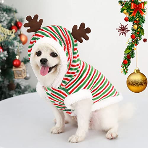 Aimondow Haustier Hund Weihnachten Kleidung Kostüm, Xmas Holiday Santa Warm Weich Welpen Pullover, Weihnachten Party Cosplay Kostüme für kleine mittelgroße Hunde und Katzen (Gestreift, Large) von Aimondow