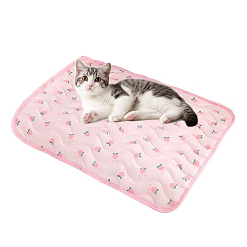 Aimondow Haustier Kühlmatte, Waschbare Eisseide Kühlmatte für Hunde und Katzen, Haustier Sommer Kühlbett für Katzen, Tragbares Haustier Kühlkissen für Zwinger Sofa Bett Boden Home Outdoor (M, Rosa) von Aimondow