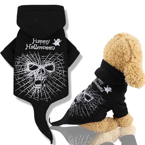 Aimondow Hund Halloween Hoodie Winter Warm Urlaub Hund Kapuzenpullover Weiche Party Welpenkostüm Herbst Haustier Kleidung für kleine Hunde und Katzen (Schwarz, X-Large) von Aimondow