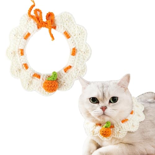 Aimondow Katzenhalsband, niedliches Breakaway, Kätzchen, handgefertigt, Strickhalsband mit Bandana, Fliege, orangefarbenes Muster, bequem für Katzen und Welpen, Zubehör von Aimondow