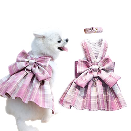 Aimondow Niedliches Hundekleid, kariertes Geschirr Leine Set für kleine Hunde Katzen, Frühling Sommer Mädchen Prinzessin Hund Fliege Kleider, Welpen Outfits Yorkie Chihuahua Hundekleidung für von Aimondow