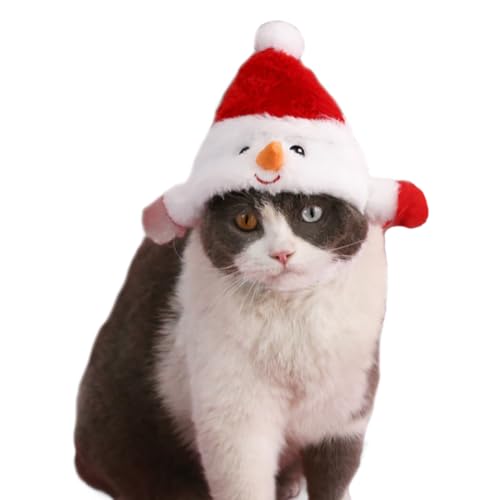 Aimondow Weihnachtsmütze für Haustiere, Katze, Schneemann, Weihnachtsbaum-Kopfbedeckung für mittelgroße und große Hunde, niedliches Haustier-Urlaubskostüm für Kätzchen, Welpen (klein, Schneemannmütze) von Aimondow