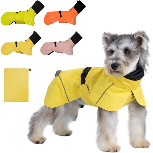 AIMYDOG Hunde-Regenmantel, wasserdichte Hunde-Regenjacke mit beruhigender Kapuze, verstellbarer, leichter Hunde-Regenmantel mit Reißverschluss, Loch für die Leine und reflektierenden Streifen, für von Aimydog