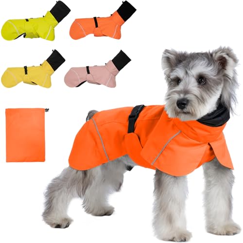 AIMYDOG Hunde-Regenmantel, wasserdichte Hunde-Regenjacke mit beruhigender Kapuze, verstellbarer, leichter Hunde-Regenmantel mit Reißverschluss, Loch für die Leine und reflektierenden Streifen, für von Aimydog