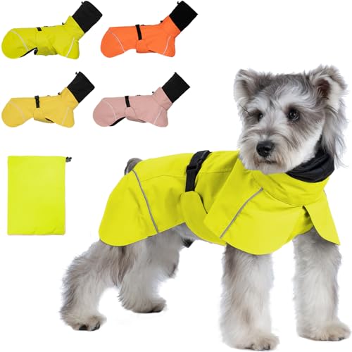 AIMYDOG Hunde-Regenmantel, wasserdichte Hunde-Regenjacke mit beruhigender Kapuze, verstellbarer, leichter Hunde-Regenmantel mit Reißverschluss, Loch für die Leine und reflektierenden Streifen, für von Aimydog