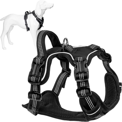 AIMYDOG Hundegeschirr, Größe M, mit Halsverschluss-Schnalle, verstellbares Anti-Zieh-Hundegeschirr, weich gepolstert mit Clips vorne und hinten und leicht zu kontrollierendem Griff, reflektierendes von Aimydog