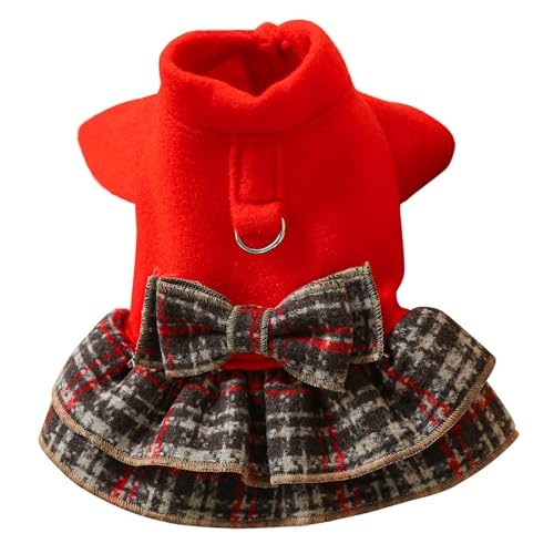 AinLenElf Hundekleid Vollhundekleidung für kleine Hunde Mädchen, Welpenkleidung Prinzessin Plaid Hunde Kleider, Haustier Kleidung Urlaub Festival Hund Outfits Katze Bekleidung Winter Weihnachten von AinLenElf