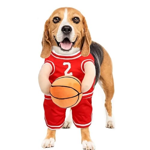 Ainiupi Hunde-Basketballspieler-Kostüm – Haustier-Halloween-Kostüm, verstellbar, lustig, Sport-Outfit, Cosplay-Kleidung für kleine und mittelgroße Hunde von Ainiupi