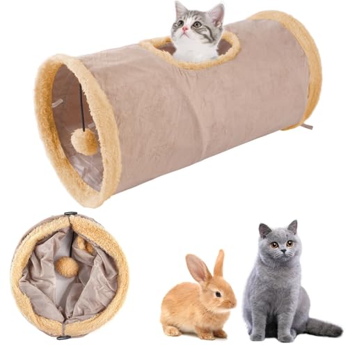 Faltbar Katzentunnel 30 * 68cm Katzenspielzeug mit Ball Spieltunnel Knisternder Rascheltunnel Aus Wildleder für Alle Katzen Kaninchen Welpen und Kleine Tiere,Mit Hängendem Lustiger Katzenstock von Aipwerer