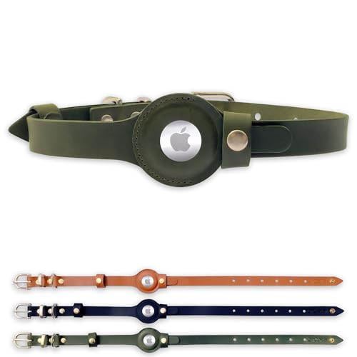 AirCollar Apple AirTag Haustierhalsband aus natürlichem Leder, kompatibel mit Apple AirTag 2021, strapazierfähiges Leder (M: 2 cm breit für 39,1 cm - 52,1 cm Halsumfang, Olivgrün) von AirCollar