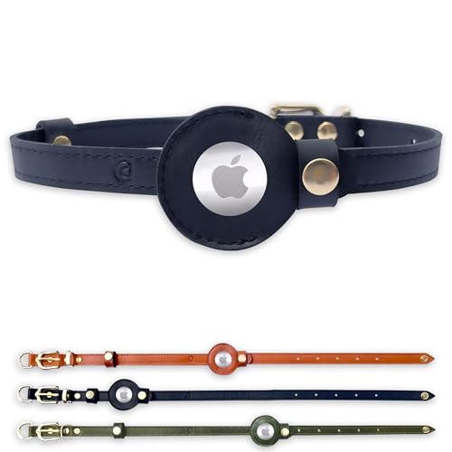 AirCollar Apple AirTag Naturleder Haustier Halsband, kompatibel mit Apple AirTag 2021, strapazierfähiges Leder (S: 1,5 cm breit für 30,5 cm - 40,4 cm Halsumfang, schwarz) von AirCollar