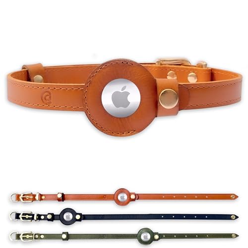 AirCollar Apple AirTag Naturleder Haustierhalsband, kompatibel mit Apple AirTag 2021, strapazierfähiges Leder (S: 1,5 cm breit für 30,5 cm – 40,4 cm Hals, Honigbraun) von AirCollar