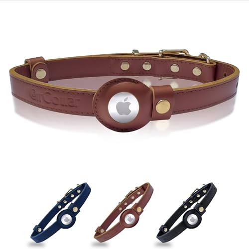 AirCollar Apple AirTag Naturleder Haustierhalsband, kompatibel mit Apple AirTag 2021, strapazierfähiges Leder (S: 1,5 cm breit für 30,5 cm – 40,4 cm Hals, Honigbraun) von AirCollar