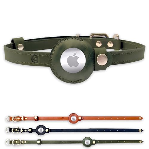 AirCollar Apple AirTag Naturleder Haustierhalsband, kompatibel mit Apple AirTag 2021, strapazierfähiges Leder (S: 1,5 cm breit für 30,5 cm – 40,4 cm Halsumfang, Olivgrün) von AirCollar