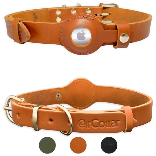 AirCollar Apple AirTag Naturleder-Haustierhalsband, kompatibel mit Apple AirTag 2021, strapazierfähiges Leder (XL: 2,8 cm breit für 57,7 cm – 74,2 cm Hals, Honigbraun) von AirCollar