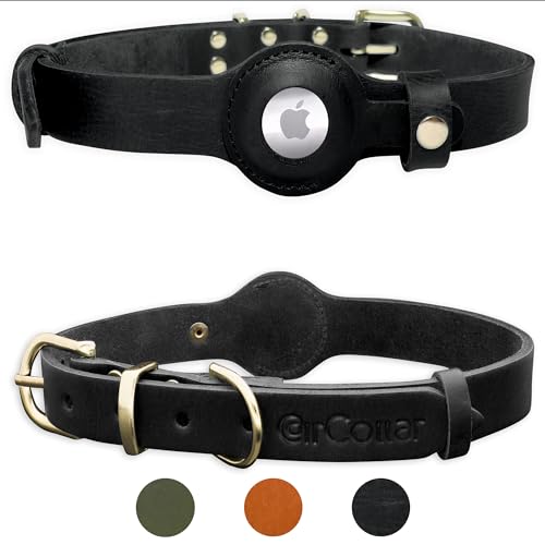 AirCollar Apple AirTag Naturleder Haustierhalsband, kompatibel mit Apple AirTag 2021, strapazierfähiges Leder (XL: 2,8 cm breit für 57,7 cm – 74,2 cm Halsumfang, Schwarz) von AirCollar