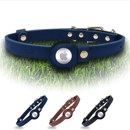 AirCollar Luxus-Hundehalsband aus Leder mit Airtag-Halter, hochwertiges genarbtes Leder, natürliches Haustierhalsband, Airtag-Hundehalsband, langlebiges Airtag-Halsband, GPS-Tracker (M: 2 cm breit für von AirCollar