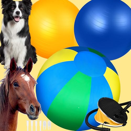 Airdoux Herding Ball für Hunde - 63,5 cm Komplettset Pferdeball Hundeball mit 2 PVC-Ball, Hufeisen-Pumpe, dreifarbige Abdeckung, Pferdespielzeuge, Collie-Ball für Hütehunde von Airdoux