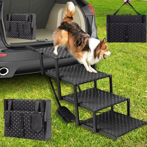 Hunderampe, 4 Stufen Hundetreppe Auto Klappbar Rampe Hund Hunde Treppe für Kleine Mittlere Große Hunde rutschfeste Hundetreppe für Lastwagen und SUV Unterstützung bis 100 KG 44-72cm Einstellbare Höhe von Aisny