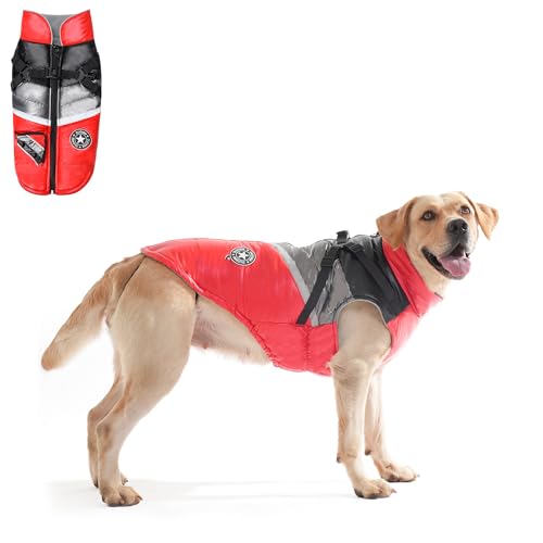 Aisuowa Hundejacke Wasserdichter Hundemantel mit Geschirr Warme Wintermantel Hund Welpen Jacken Winddichte Reflektierende Hundekleidung mit Tasche und D-Ring für Kleine Mittel GroÃŸe(Schwarz&Rot, M) von Aisuowa