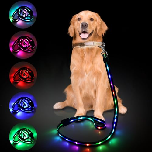 Aisuowa LED Hundeleine für Hunde, 12 Beleuchtungsmodi Reflektierend Leine Hund, 1,2 m, USB Aufladbar Leuchtend Wasserdicht Hundeleinen, Geeignet für Große, Mittelgroße und Kleine Haustiere Licht von Aisuowa