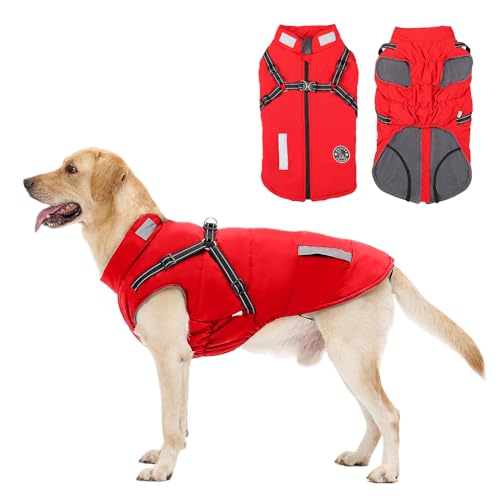 Hundemantel, Winter Hundejacke Wasserdicht Winddichte mit bauchschutz, Outdoor Hunde Wintermantel Hundeweste mit Fleece Gefütterte Reflektierend für Kleine Mittelere und Große Hunde von Aisuowa