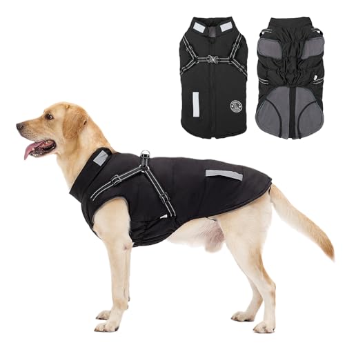 Hundemantel, Winter Hundejacke Wasserdicht Winddichte mit bauchschutz, Outdoor Hunde Wintermantel Hundeweste mit Fleece Gefütterte Reflektierend für Kleine Mittelere und Große Hunde von Aisuowa