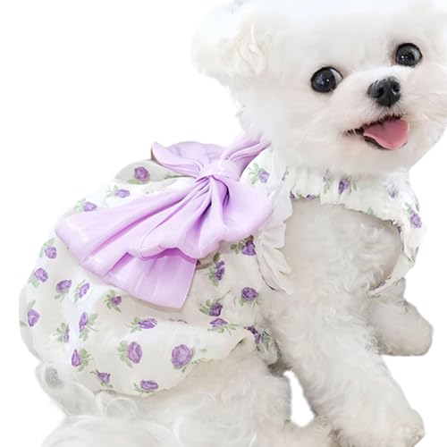 Atmungsaktives Hundekleid,Lila Hundekleid - Lockeres Hundekleid mit Schleife - Mehrzweck-weiche Hundekleidung, Welpenkleid für Party, Fotografie, Zeremonie, Festival von Aisyrain