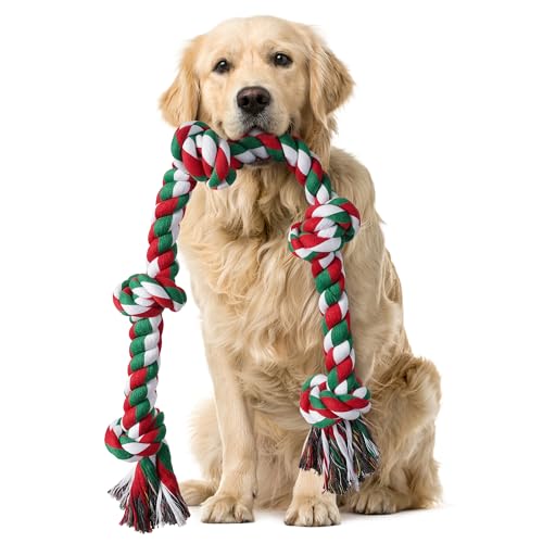 Aitmexcn Hundespielzeug Seil Weihnachten, XXL 95cm Hundespielzeug Unzerstörbar für mittelgroße und große Hunde, Interaktiv Dog Rope Toy für Tug of War von Aitmexcn