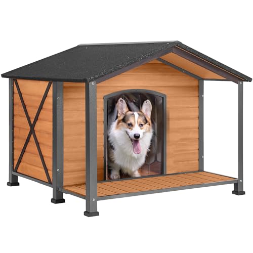 AIVITUVIN Hundehütte mit Metallgestell Große Hundehütte Outdoor Indoor für Winter Wetterfest von Aivituvin