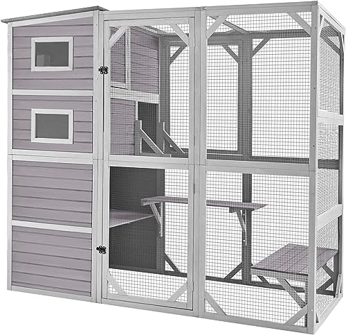 Aivituvin Großes Katzenhaus Catio aus Holz für den Außenbereich mit 4 Etagen Katzengehege Großer Katzenkäfig für den Innenbereich Katzenhaus mit Katzenhäuschen Unterschlupf Schatten und wetterfestem von Aivituvin