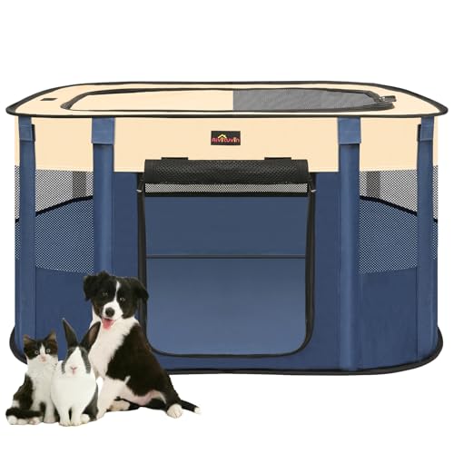 Hunde-Laufstall, faltbarer Haustier-Laufstall mit Tragetasche, tragbares Katzen-/Pubby-/Hasenzelt für Indoor/Outdoor, Reisen, Camping, groß (114,3 x 86,4 x 66 cm) von Aivituvin