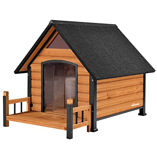 Aivituvin Outdoor Hundehütte, wasserdichte Welpenhütte Indoor Hundehütte mit erhöhtem Boden, Anti-Biss-Design Hundeheim für kleine mittelgroße Hunde mit Veranda von Aivituvin