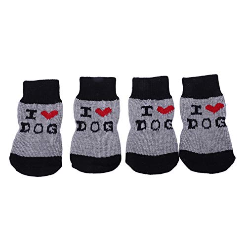 Aiwjeakh Ich Liebe Hund gestrickte rutschfeste Haustier Socken schwarz von Aiwjeakh