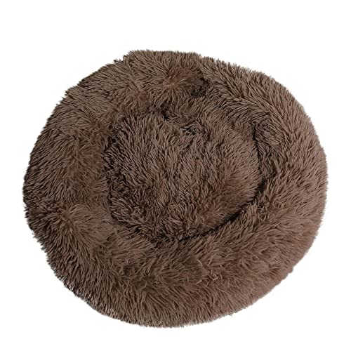 Aixingxing Plüsch-Donut-Haustierbett für Hunde und Katzen, beruhigendes Haustierbett für Hunde, Katzen, Haustiere, weiches, rundes Kissenbett mit rutschfester Unterseite und waschbar (L 60 cm, Braun) von Aixingxing