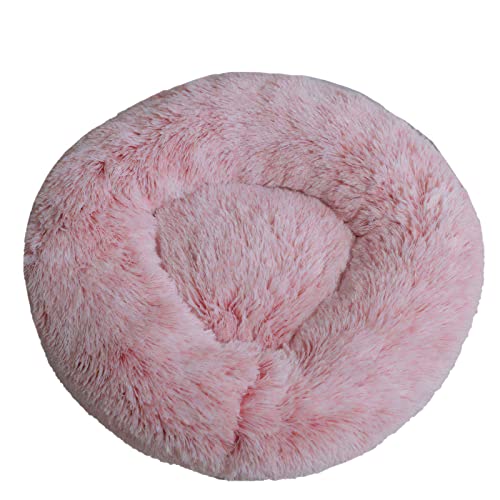 Aixingxing Plüsch-Donut-Haustierbett für Hunde und Katzen, beruhigendes Haustierbett für Hunde, Katzen, Haustiere, weiches, rundes Kissenbett mit rutschfester Unterseite und waschbar (L 60 cm, Rosa) von Aixingxing